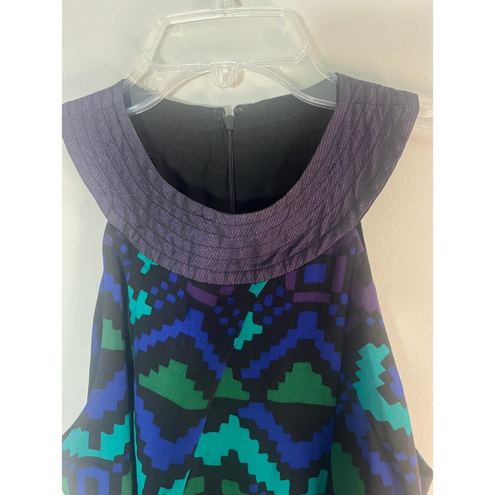Nicole Miller Collection Silk Geometric Halter Shift Dress BN0219 Blue Green 6 - Picture 3 of 8
